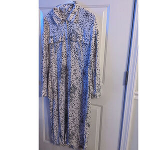 Saltwater LUXE Leopard Print Cream and Black Dot Maxi Button Down Dress, Medium